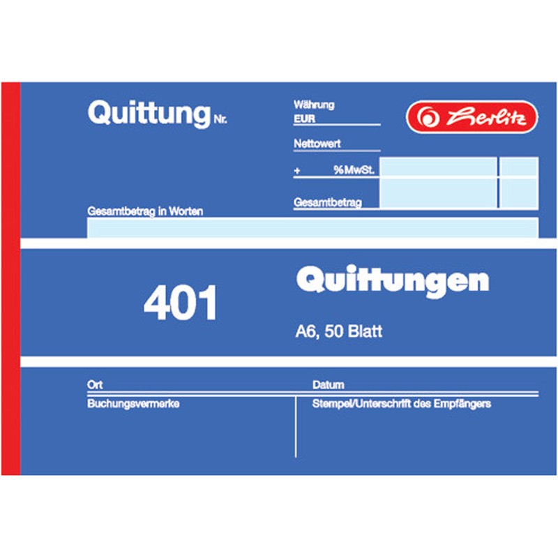 Herlitz 886606 Receipt Book A6, 50 sheets, Pack of 10