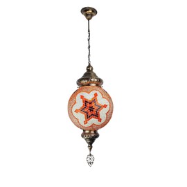 Angora Rene Hanging Globe Light - Red Orange | 100% Handmade in Turkey, Mosaic Glass, Mediterranean, Turkish Moroccan Hanging Pendant Lamps for Living Room, Bedroom and Home Office | 39.37 Inches