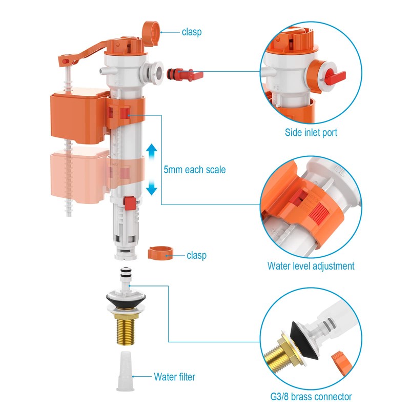 Ibergrif M20521 Toilet Cistern Bottom Side Fill Valve Adjustable Telescopic
