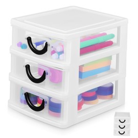 SEWACC 3drawers Plastic Makeup Organizer Desk Storage Box Desktop Storage Case Vanity Organizer