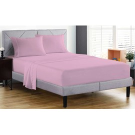 100% Pure Egyptian Cotton Luxurious Fitted Sheet 25cm Deep Pocket Soft and Breathable 200 Thread Count Hotel Quality Fitted Bedding Sheets (Pink, Single)