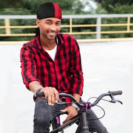 DOCILA Silk Durags Skull Cap for Men Women Fashion Color Block Motorcycle Head Wrap Two Tone Satin Do Rags Silky Doo Hair Waves Sleeping Cycling Dew Turban Hijab Straps