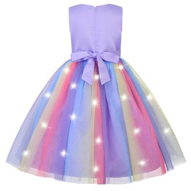 JerrisAppareel Girls Light up Dress Rainbow Sleeveless Dresses Birthday Party Pageant (6-7 Years/140cm, Purple)
