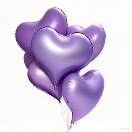 5-Piece Tilted Heart - Shaped Monochrome Foil Balloons Set, Available in Pink/Blue/Purple/Green/Yellow - Ideal for Birthday & Festival Themed Parties (Purple)