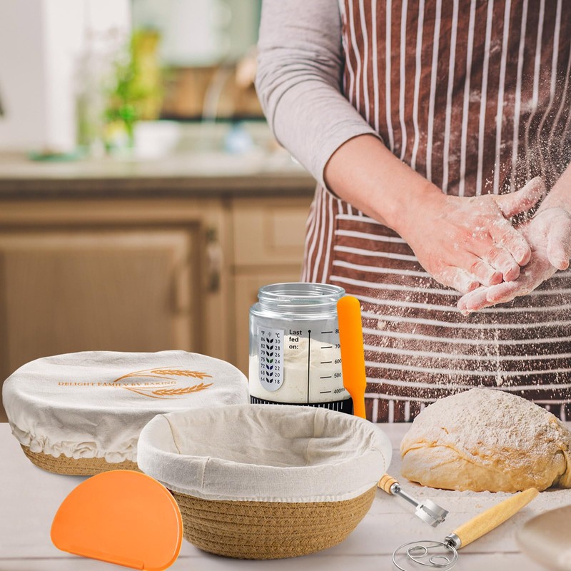 Sourdough Starter Kit, Handmade Cotton Rope oval and round banneton