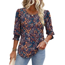 XIEERDUO Plus Size Tops for Women 3X 3/4 Length Sleeve Womens Tops Beach Vacation Essentials Floral