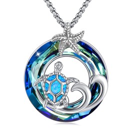 LOOVE Turtle Necklace for Women 925 Sterling Silver Blue Opal Sea Turtle Necklace Crystal Turtle Pendant Ocean Jewelry
