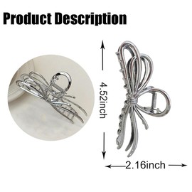 Sliver Bowknot Hair Clamps - 4.52Inch No-Slip Claws for Thick Hair, Elegant Y2K Hair Accessories for Women and Girls