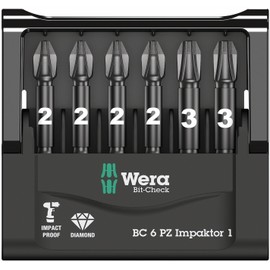 Wera Bit-Check 6 PZ Impaktor 1 Diamond Coated TriTorsion Long Service Life Pozidriv Bit Set, 6pc, 05057692001