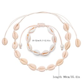 Liitata Pack of 2 Shell Necklace Bracelet Set Shell Choker Necklace Shells Anklets Handmade Hawaiian Necklace Adjustable Summer Beach Jewellery for Women Girls White