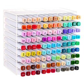 Flytreal Acrylic Marker Organizer for 108 Markers, Large Capacity Alcohol Marker Storage Rack for Desk, Horizontal Pens Pencils Holder Art Organizer with 27 Compartments for Classroom Office