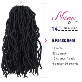 Niseyo 14 Inch Short Soft Locs 6 Packs Pre-looped Black New Faux Locs Crochet Hair (14 Inch, 1B/Natural Black)