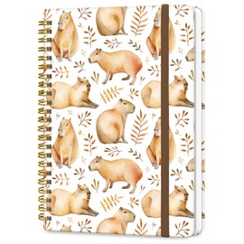 DHGPTS Spiral Journal Notebook, A5 Cute Notebooks for Women Men, College Ruled Hardcover Notebook for Work & Note Taking, 60 Pages Double-Wire Journals for Writing, Cute Capybara