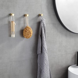 bgl Coat Hooks Wall Mounted, Heavy Duty Sticky Hooks, Gold Wall Hooks, Towel Hook for Bathroom Kitchen Door Closet Cabinet Brass - 5Packs