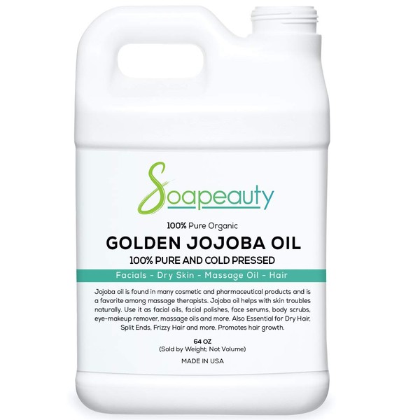JOJOBA OIL Organic Cold Pressed Unrefined | 100% Pure Natural Golden Jojoba Oil | Carrier for Essential Oils, Moisturizer for Skin, Face & Hair, Massage, Soap Making | Sizes 4OZ to 1 GALLON | (64 OZ)