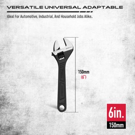 SEDY 6-Inch Adjustable Wrench, Black Oxide Finish Wide Jaw Spanner with Inch/Metric Scale, Premium Drop Forged Steel for Automotive Plumbing and Household Repairs