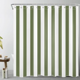 LB Sage Green and White Striped Fabric Shower Curtain for Bathroom with 12 Hooks, Vertical Stripe Shower Curtains for Bathroom, Modern Farmhouse Geometric Bathroom Shower Curtains, 72x72 Inch