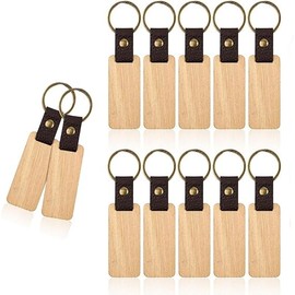 Comforty 12 Stück Schlüsselanhänger Holz,Blanko Schlüsselanhänger,Leder Wooden Schlüsselringe Personalisierter Für Lasergravur,DIY Verschiedene Schlüsselanhänger