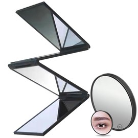 Foldable Makeup Mirror 4 Barber Mirrors, 360 Degree Handheld Desktop DIY Haircut Tool,Styling, Grooming,Portable Foldable Makeup Mirror,Plus 15X Magnifying Mirror