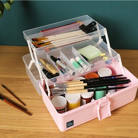 Anbestor 13” Three Layers Plastic Portable Storage Box, Multipurpose Organizer and Storage Case for Art Craft and Cosmetic, Portable Handled Storage Box for Home, School, Office