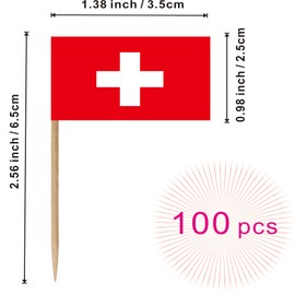Switzerland Toothpick Flag Swiss Small Mini Cocktail Fruit Cupcakes Toppers Food Stick Flags Decorations,100 Pack