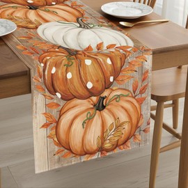 Pumpkin Autumn Table Runner Autumn 33 x 183 cm Autumn Table Runner Eucalyptus Pumpkin Autumn Runner Table for Party, Family Reunion, Thanksgiving
