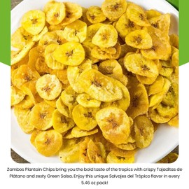 Zambos Plantain Chips – Delicious Plantain Chips with Green Salsa (Tajaditas de Plátano con Salsa Verde), 5.3 ounces (150g) (pack 12) Unique Flavor from Salvajes del Trópico, plantain chip