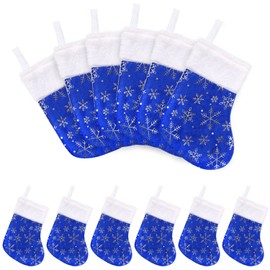 CCINEE Christmas Mini Stockings, 12pcs 9 Inches Glitter Silver Snowflake Blue Print with Plush Cuff Classic Stocking Decorations for Xmas Festive Gifts Home Fireplace Decor…