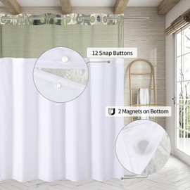 MitoVilla No Hooks Needed Boho Floral Shower Curtain Set with Snap-in Liner, Green Modern Heavy Duty Fabric Cloth Shower Curtain for Neutral Luxury Hotel Spa Bathroom Decor, 72 x 74