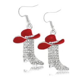 1 Pair Red Cowboy Boot Earrings, Cowboy Earrings For Women, Cowboy Boot Earrings, Red Earrings, Hat Earrings, Alloy Steel