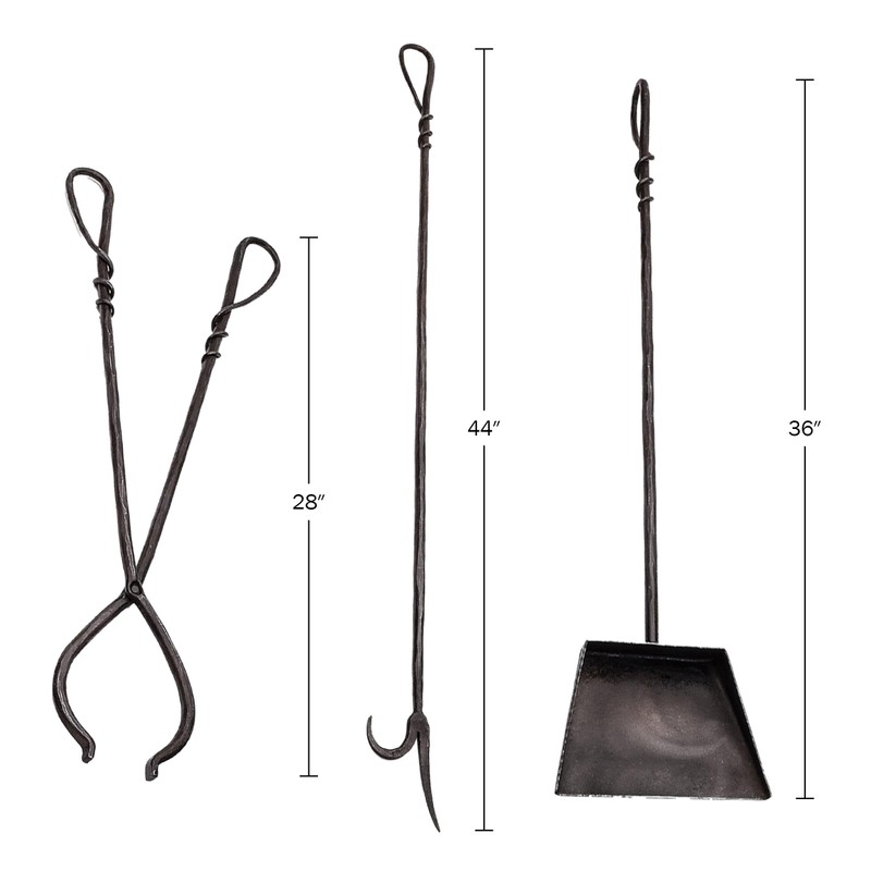 Kings County Tools 3-Piece Fireplace Tool Set - Hand Forged