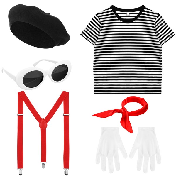 Zhanmai French Mime Artist Costume Set for Women Red Beret