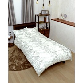 CAMEL PALMS 100% Cotton, Gauze, One-Sided Japanese Bleaching, Skin Duvet Cover, Snap with Tape for Easy Removal, Single, 55.1 x 74.8 inches (140 x 190 cm), Silhouette Flower, White