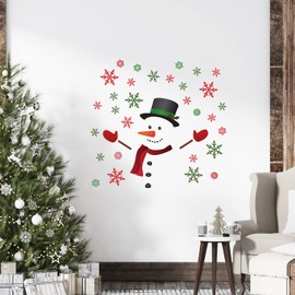 WALPLUS 90x90cm Christmas Combo Decorations Wall Stickers Happy Snowman with Colourful Snowflakes Wall Art Window Display Clings Display Decals Living Room Sale Clearance Living Room Bedroom DIY Gift