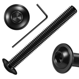 Mywish M6 x 50mm 25Pcs Flange Button Head Hex Socket Cap Screws Bolts, 304 Stainless Steel Furniture M6x1.0 Bolts Full Thread, Black Oxide & Hex Spanner