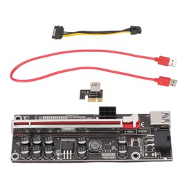 PCIE Riser 1x to 16x Adapter 10 Capacitor Riser Adapter Card with 0.6m USB 3.0 Extension Cord 6 PIN SATA Cable GPU Riser
