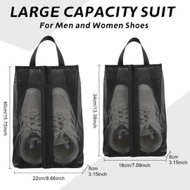 ZephyrCraft Shoe Bag Set of 2 - Shoe Bag Travel for Men and Women Shoes, Waterproof Bag with Zip, Travel Accessories for Holidays and Travel Utensils, Ideal as Travel Essentials, black, Travel shoe