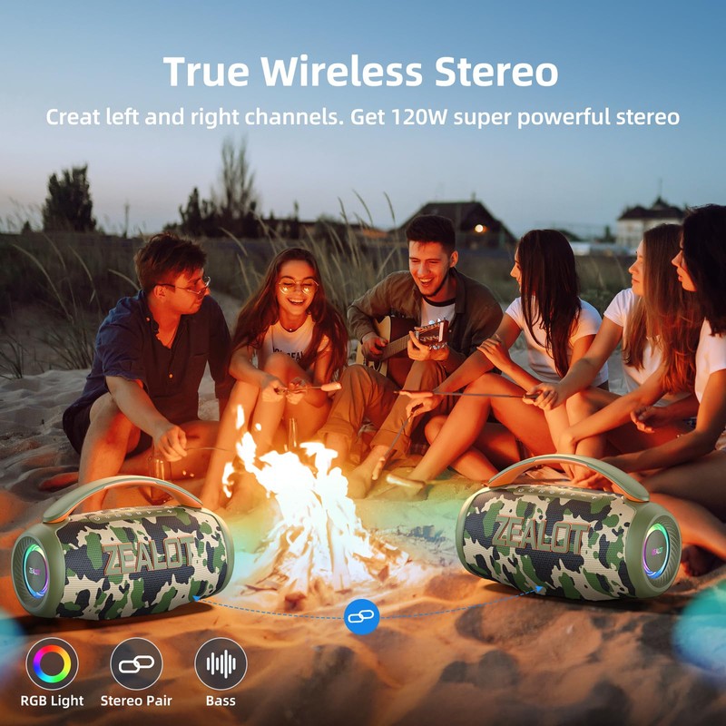 ZEALOT Portable Bluetooth Speaker, 80W Peak Waterproof Loud Booming Sound