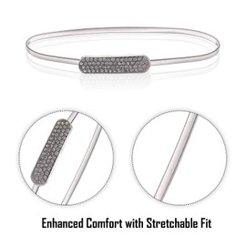 WedDecor Chain Waist Belt with Rhinestone Diamante Buckle for Women, Stretchable and Extendable, Western Outfit, Casual & Party Wear, Fashion Wear Accessory, Silver, 34 inches
