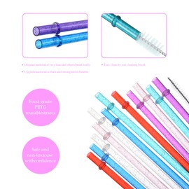 Biglumin Straws - Clear Plastic Straws Shiny Plastic Straws Plastic Straws 23cm Long with Cleaning Brush Reusable Straws (Pack of 12)