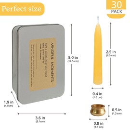 Meditation Beeswax Taper Candles Set, 20 Minute Pure Beeswax Mini Prayer Candles, 30 pcs Small Wishing Candle with Brass Candle Holders for Home Yoga