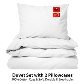 Luxe Dreams 100% Cotton Single Duvet Cover Set with 1 Pillowcase, Luxury Soft Bedding Duvet Covers White, Premium Cotton Quilt Cover 135x200 cm