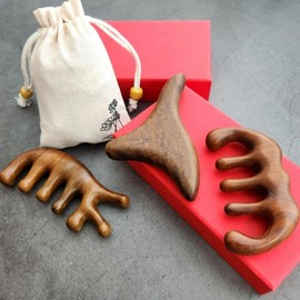 Sandalwood Wood Gua Sha Massager 3 Piece Set Scalp Body Acupressure Wood Gua Sha 3 piece set
