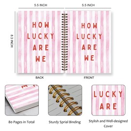 TFKFJLF Coquette Pink Preppy Aesthetic Spiral Journal Notebooks Back to School for Teen Girls, How Lucky Are We Notebooks for Office School, Hardcover Spiral Notebook Journal 5.5x8.3 Inch
