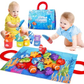 ZOOI Montessori Toys for 1 2 3 4 Year Old, 5 in 1 Fabric Fishing Game for Kids Baby Toys for 1 2 3 4 Year Old Boys Girls, Baby Gifts, 1st Birthday Gifts for Girls, with 2 Toy Fishing Rods