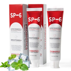 SP-6 Probiotic Whitening Toothpaste, SP-6 Probiotic Toothpaste, Enhanced Formula with 6 Probiotics for Teeth Whitening/Brightening, Enamel-Safe, Fluoride-Free, Fresh Mint Flavor, 4.9oz, 2Pack