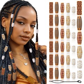 36 Pcs Vintage Round Wood Hair Beads for Braids Hair Jewelry for Women Wooden Beads Dreadlock Accessories Multi Colors Loc Jewels for Black Women Loc Bead Hair Decoration for Girls Men