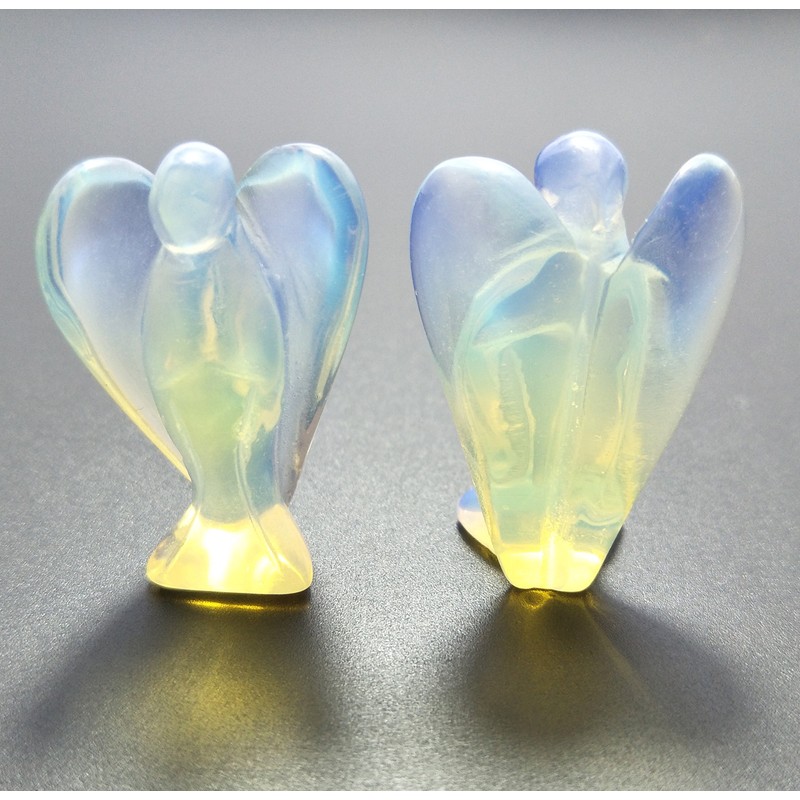 Mina Heal Set mit 2 Schutzengeln aus Opalit-Kristall, Taschenformat, freistehend