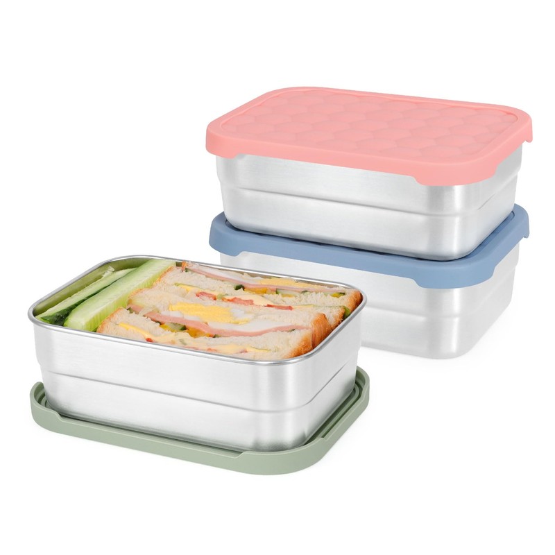 Caperci 25oz Large Stainless Steel Food Containers, 3-Pack Bento Lunch