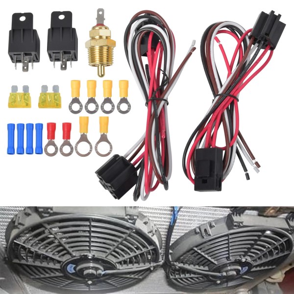 AOMINOHOMA Dual Electric Fan Relay Kit /w Thermostatic Sensor Switch